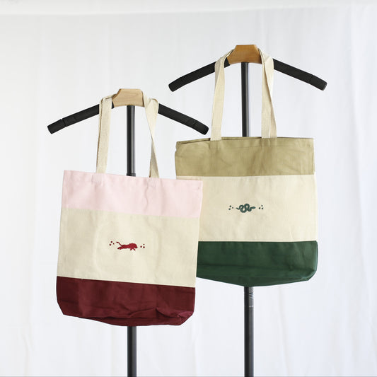 Embroidered House Tote Bag - Open Top